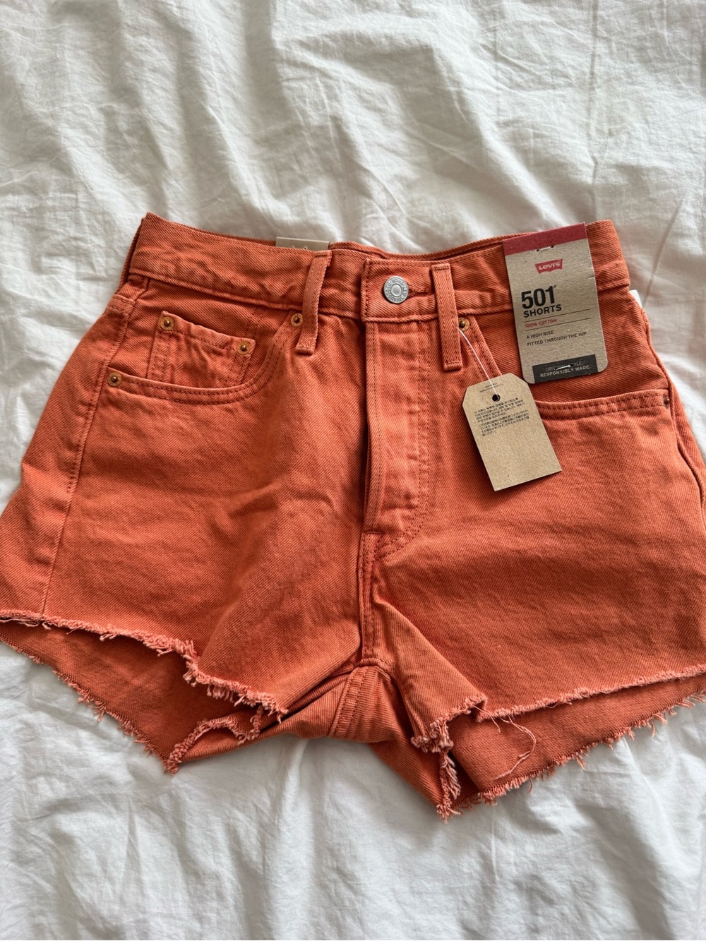 Levi's 501 High-Rise Orange Denim Shorts NWT